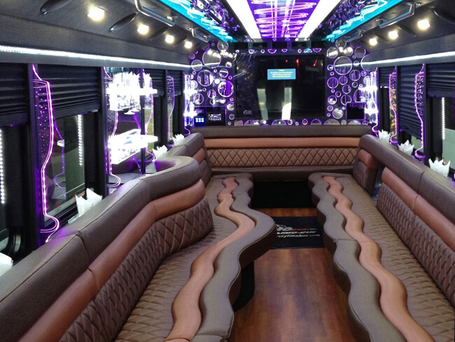 Limo buses with laser lighting effects